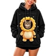 thumbnail image 2 of Mifsaly Women Pet Carrier Hoodie Lion Pattern Sherpa Fleece Hooded Sweatshirt with Cat Pouch Warm Long Sleeve Fall Winter Pullover for Pets Lovers Black,L, 2 of 5
