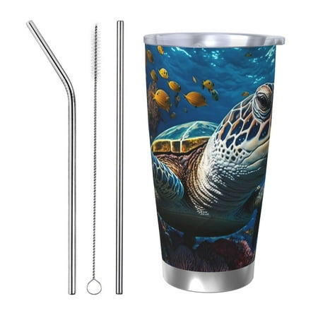 

Bingfone Ocean Coral Turtle for 20 Oz Stainless Steel Travel Mug Double Wall Water Coffee Cup for Home Office Outdoor Works Great for Ice Drinks and Hot Beverage-Straw Three-piece Set