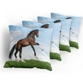 thumbnail image 5 of Ambesonne Nature Throw Pillow Cover 4 Pack, Horse Pacing on Grass, 20", Blue Green Brown, 5 of 7