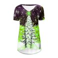 thumbnail image 4 of Puntoco Blusa de cuello en V con mangas raglán cortas y espalda larga con estampado navideño informal a la moda para mujer, 4 of 5