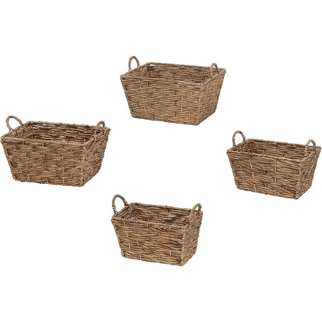 eHemco Rectangular Water Hyacinth Wicker Storage Baskets, Natural, Set ...
