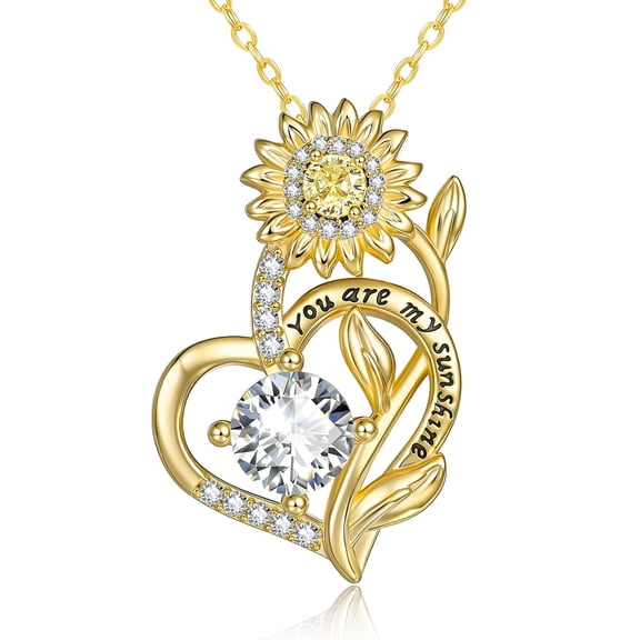 HXWZB 14K Gold Plated Sunflower Heart Birthstone Pendant Necklace for Women, You Are My Sunshine