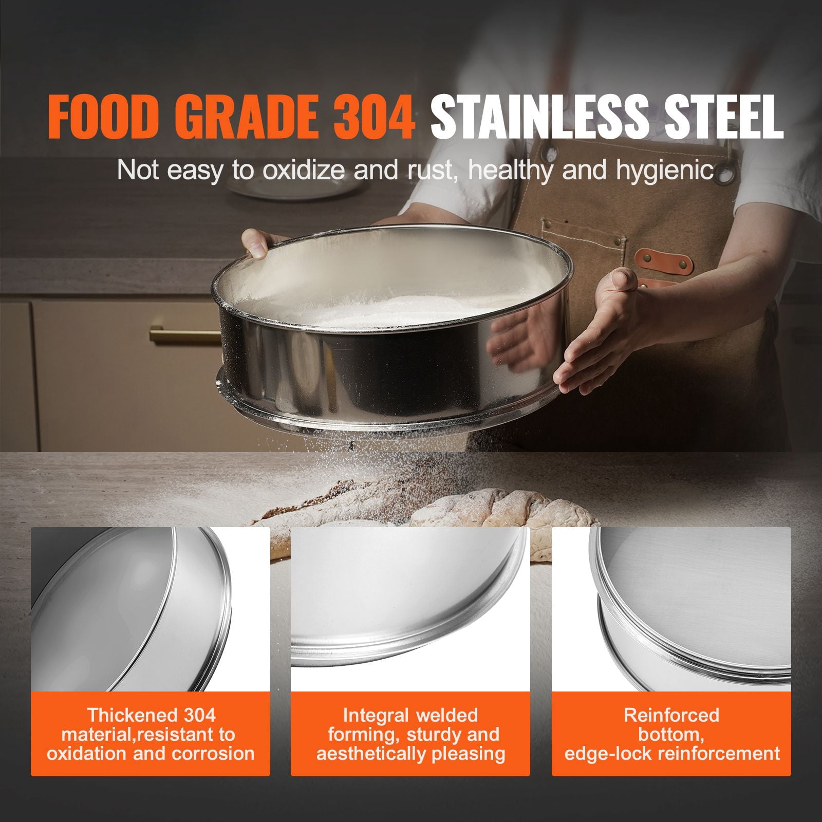 Stainless Steel Sieve Mesh 5-Pack, 304 Food-Grade with Mirror Polish, Available in 10/12/40/80/150 Mesh Sizes, Flour Sifter for Baking and Kitchen Use