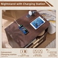 thumbnail image 5 of Leyaoyao Farmhouse Night Stand with Charging Station, Side Table with 2 Rattan Drawers, Adult Wood Bedside Table for Bedroom, Tea Brown, 5 of 9