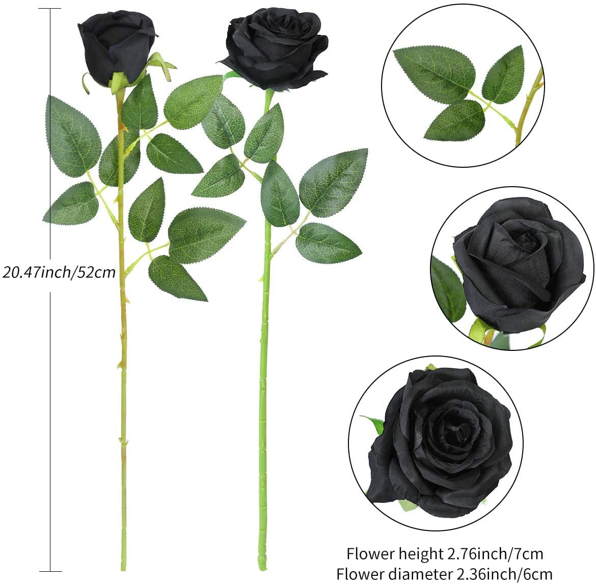12PCS Artificial Silk Flowers Realistic Roses Bouquet Long Stem for Home Wedding Decoration Party (Black-1)