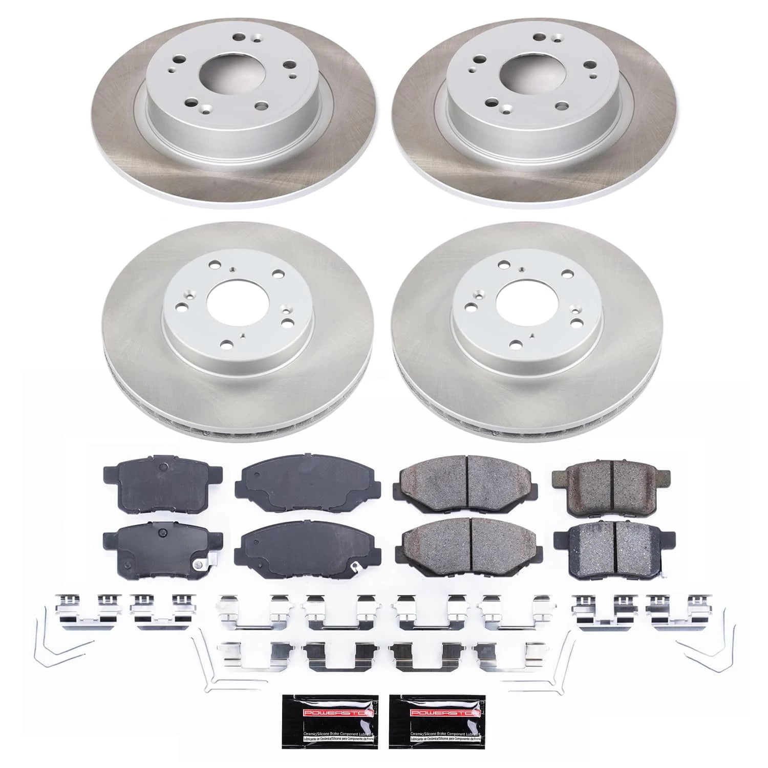 PowerStop Front and Rear Semi-Coated Rotor and Low-Dust Ceramic Brake Pad Kit SC5934