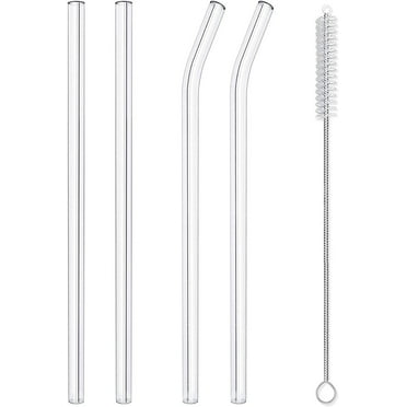 Reusable Glass Straws Set, 4-piece Drinking Staws with Cleaning Brush, 8" x 8 mm, Transparent Straws, Smoothie Straws for Milkshakes Tea Juice Wine, Dishwasher Safe