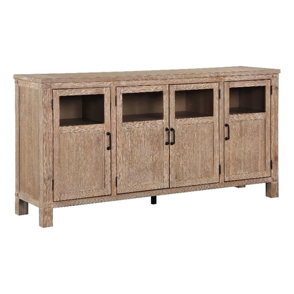 Deen 75 Inch Sideboard Buffet Server- 3 Cabinets- 4 Doors- Brown Wood