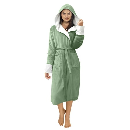 

Women Winter Plush Lengthened Shawl Bathrobe Home Long Sleeved Robe Coat Mint Green XXXXL
