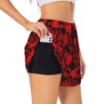 thumbnail image 1 of Balery Red Skulls 3 Pantalones cortos deportivos para mujer con forro y dos bolsillos, elásticos, para entrenamiento, gimnasio, yoga-Large, 1 of 7