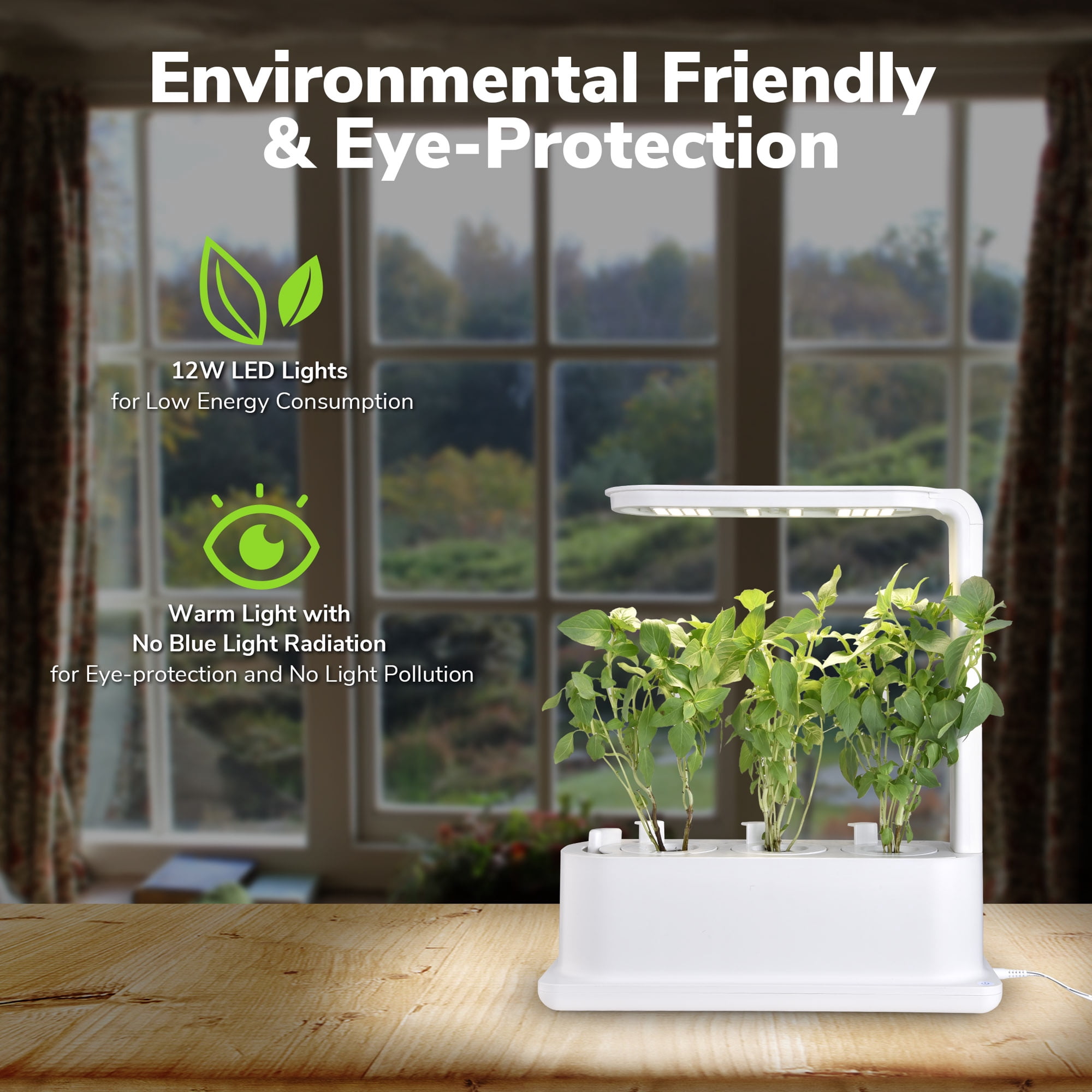 Yescom 3 Pots Hydroponic Growing System Plant Germination Kit with LED Light Indoor Herb Garden Home Kitchen