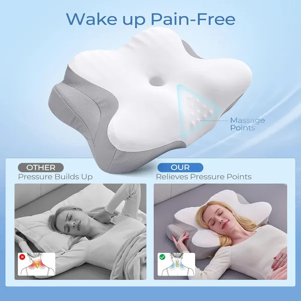 Ergonomic Cervical Neck Pillow for Sleeping – Memory Foam Pillow with Massage Nodes for Neck Pain Relief Side Sleeper & Back Support