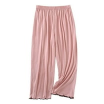 SWSMCLT Women's Pajama Pants Elasthane Capri Pants Medium Waist Gaucho Falbala Capris Elastic Band Modal Loose Home Cool Fall Pink Medium