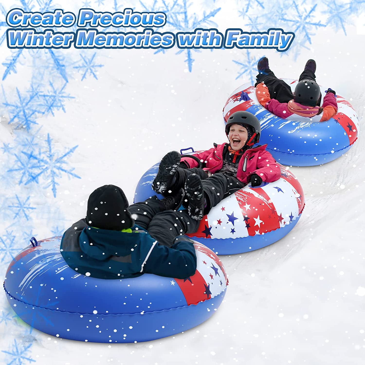Heavy-Duty Snow Tube Combo for Sledding Great Inflatable Snow Tubes for Winter Fun and Family Activities Blue+Orange 2 Pcs 47” Inflatable Snow Tube 