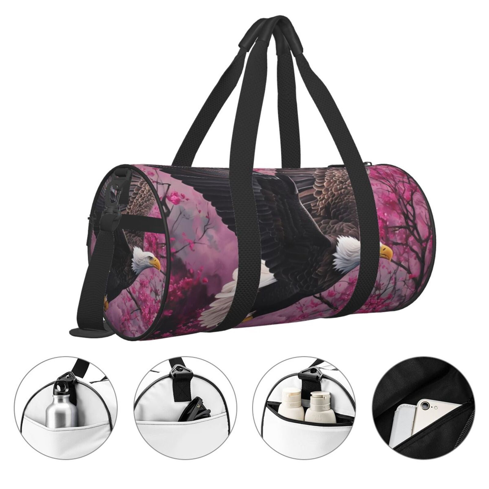 Defioc Flower Bald Eagle for Travel Duffle Bag,Weekender Bag Carry On Tote Bags Hospital Bag Large Capacity Sport Gym Bag for Men Women Fit for Trave, Gym,Weekend