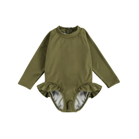 

Bmnmsl Girl Swimwear Long Sleeve Round Neck Ribbed One Piece