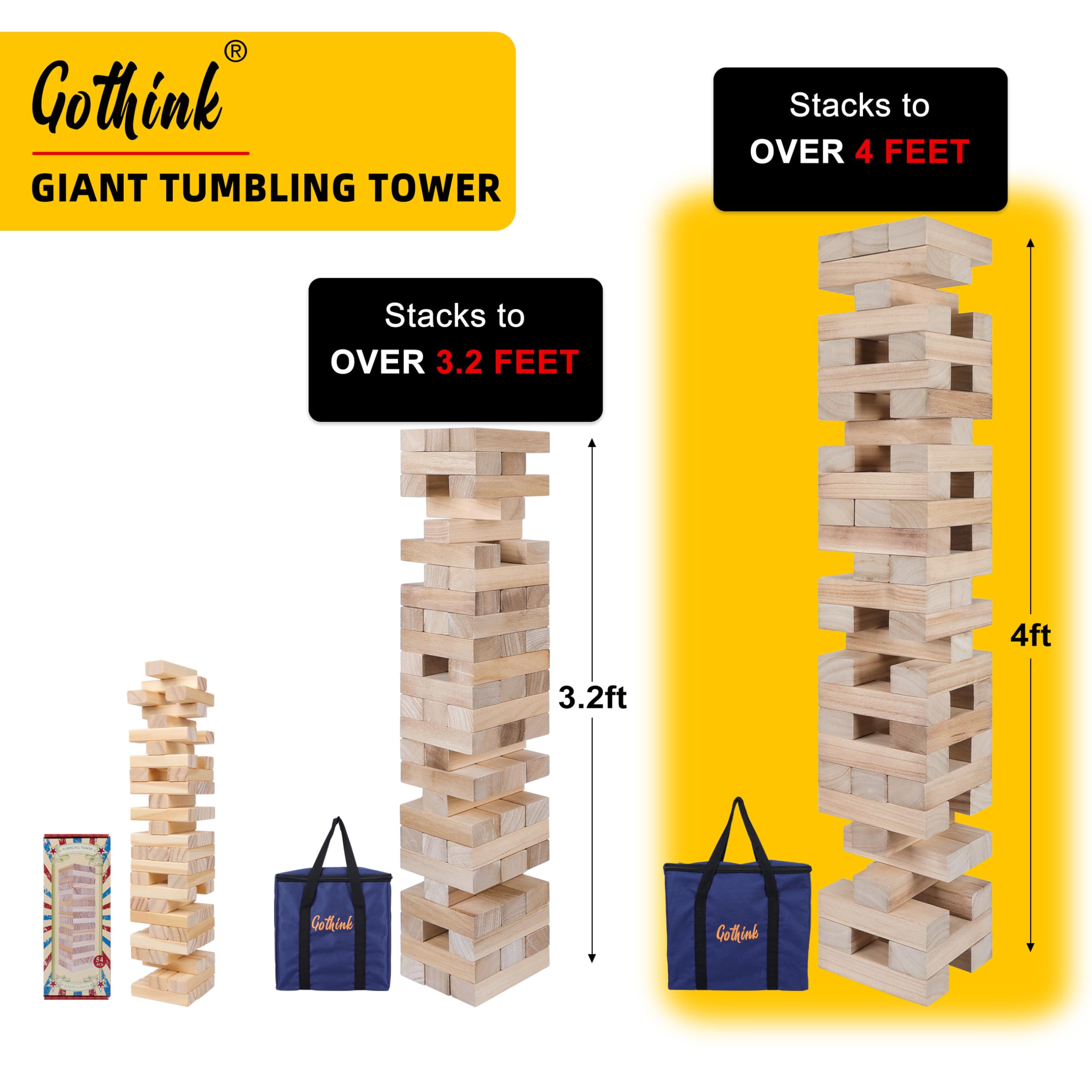 Fugocen Giant Tumble Tower Game, 54 Wooden Blocks photo 8
