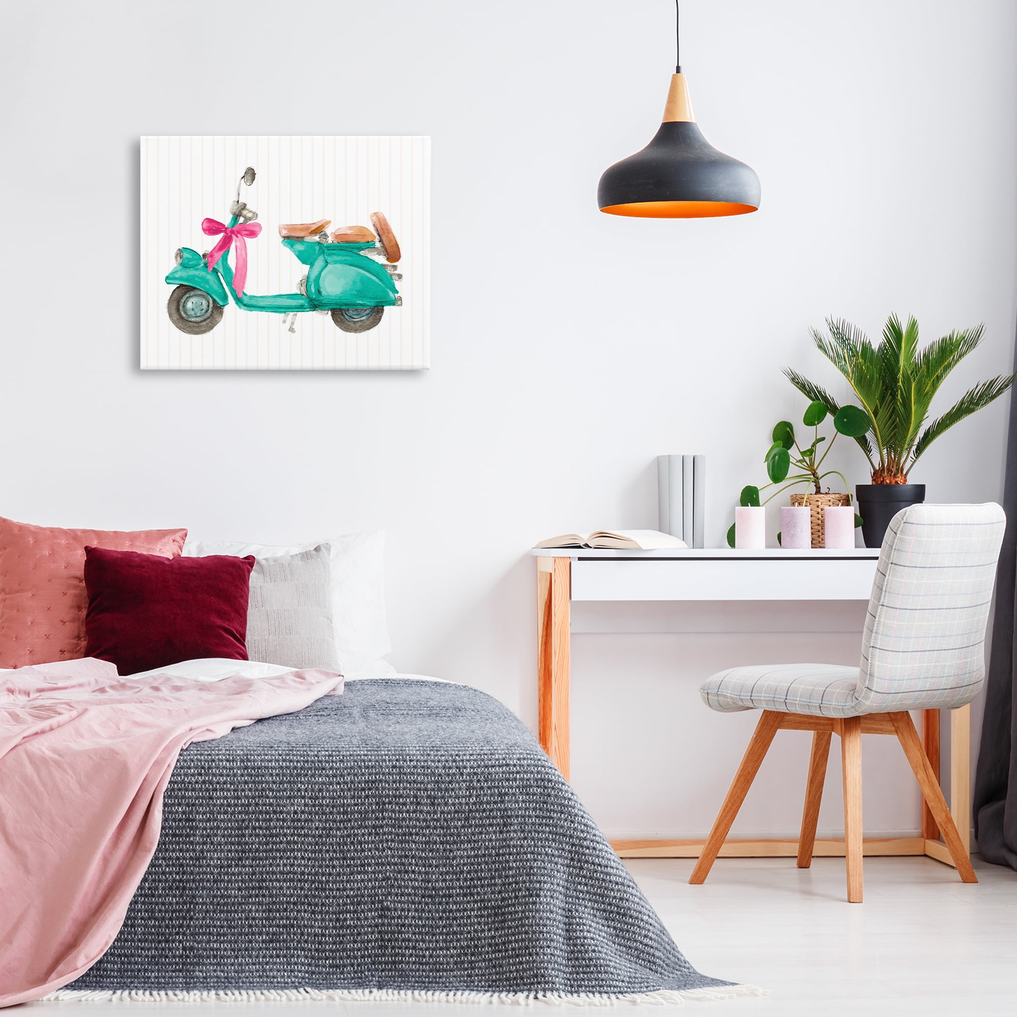 Stupell Industries Turquoise Scooter & Bow Transportation Painting Wrapped Canvas Art Print Wall Art, 30 x 24