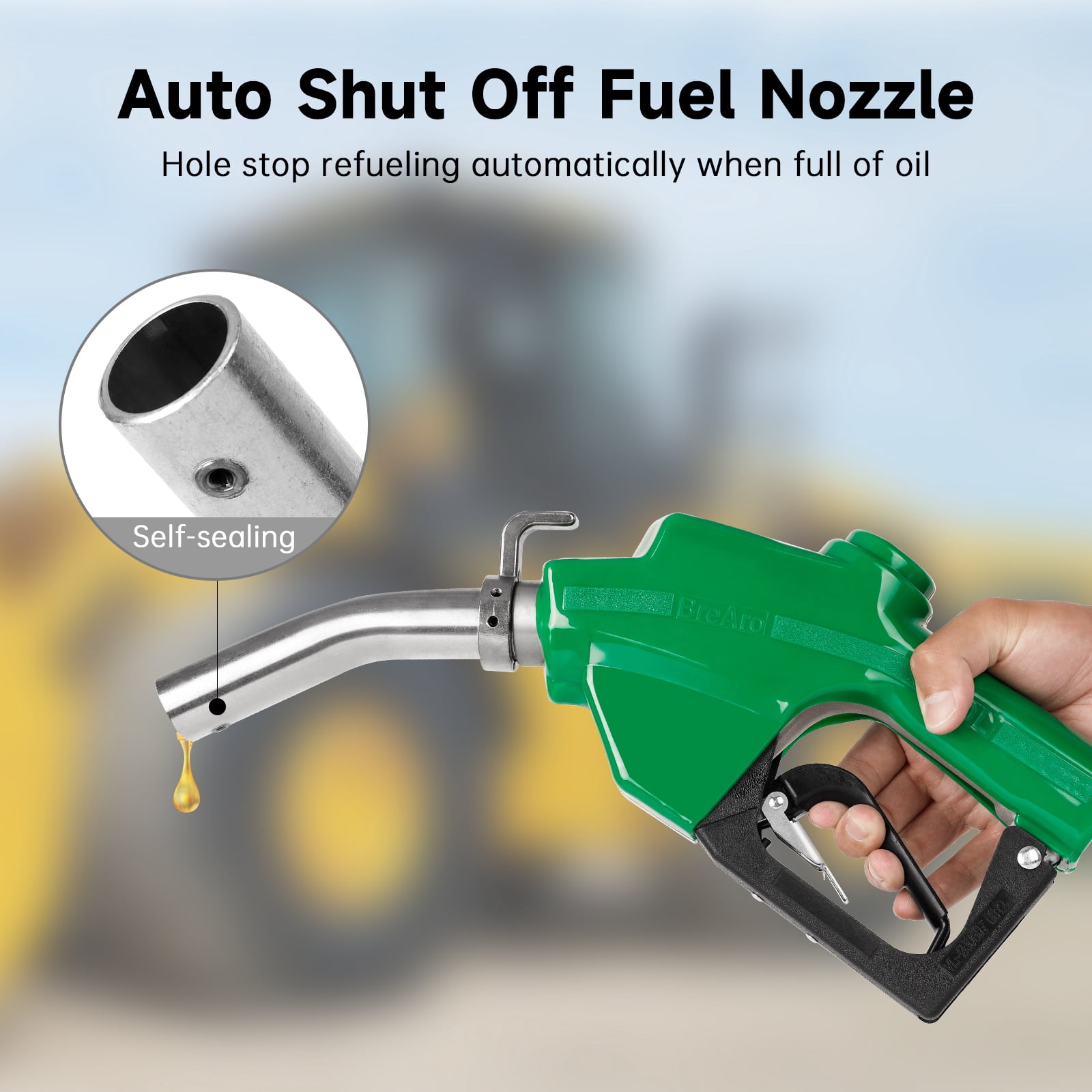 1" NPT Automatic Fuel Nozzle with Hook, Gas Nozzle Diesel Pump Handle Max Flow Rate 30GPM, 3-speed Padlock, Auto Shut Off, 19/16" (OD=30mm) Spout for Gasoline, Diesel, Kerosene Biodiesel, Green
