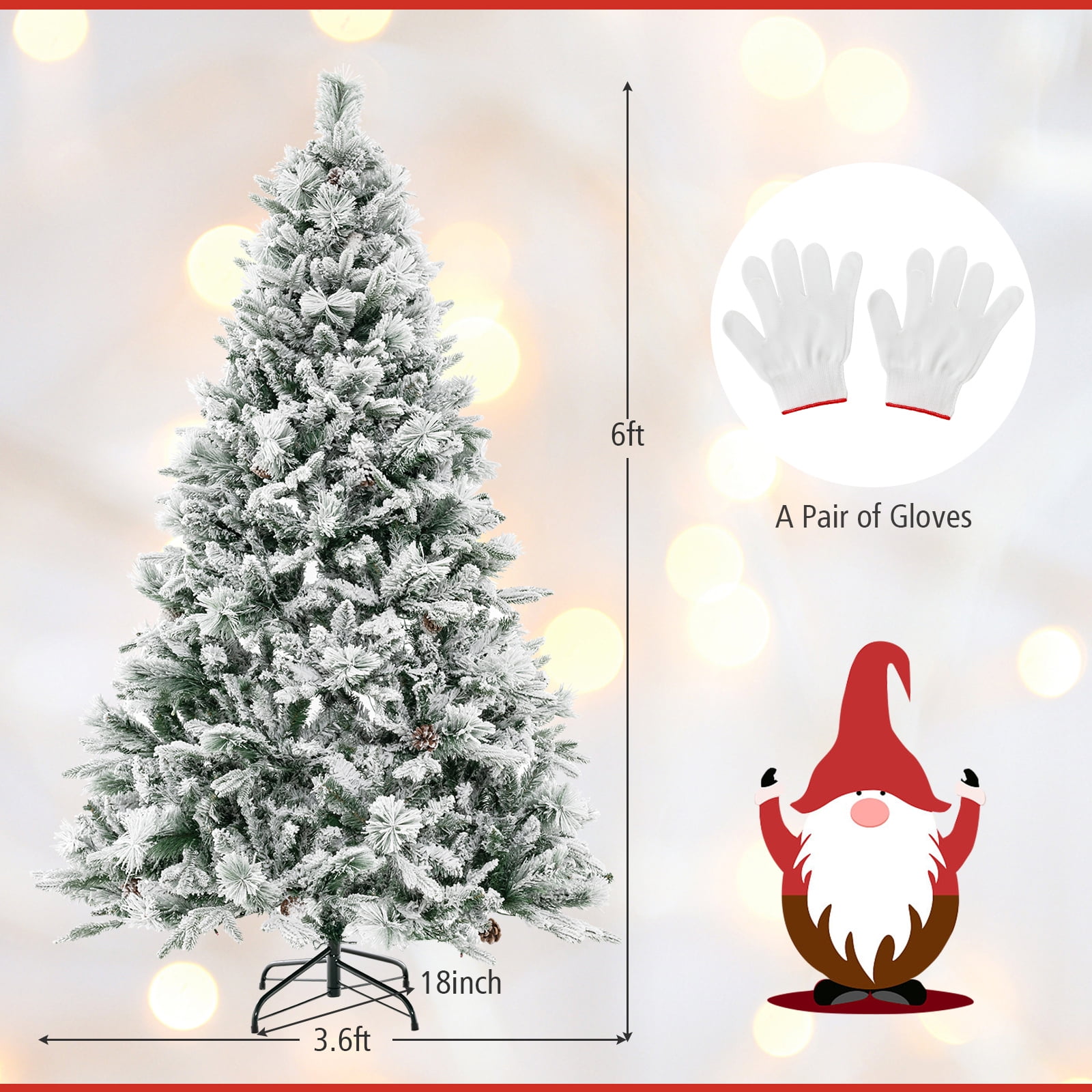 Topbuy 7ft Pre-lit Artificial Christmas Tree, Snow Flocked with