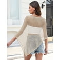 thumbnail image 5 of longantii Women Sheer Poncho Top Lightweight Knit Mesh Beach Cover Up, Summer Poncho Shirt Shawl for Vacation Festival Outfits Beige S, 5 of 7