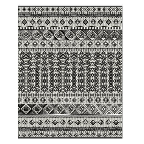 Gertmenian Tropea Darcy Bohemian Moroccan Black Ivory Premium Flatweave UV Resistant Indoor Outdoor Area Rug, 9x13