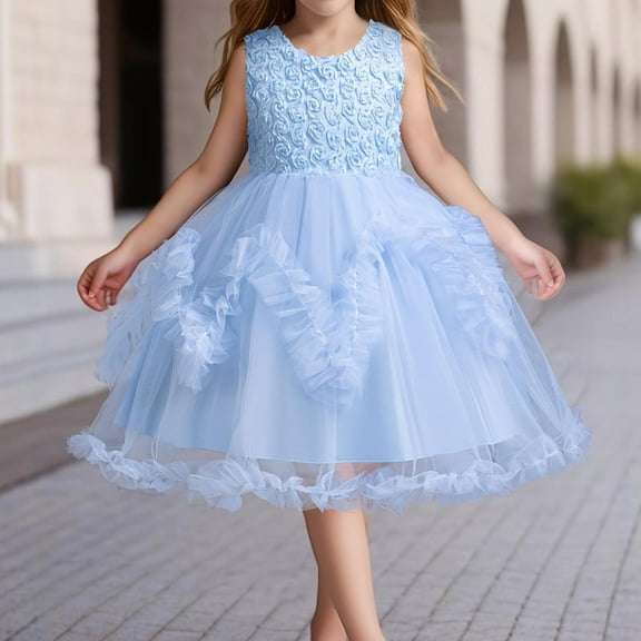 Toddler Girl Dresses Girls Formal Dresses Blue Dress for Girls Toddler Pageant Dress Girls Children's Day Outfit 2-3Y