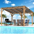 thumbnail image 3 of YODOLLA 12' x 10' Wall-Mounted Outdoor Wood Gazebo, Hardtop Cedar Pergola with Heavy-Duty Awnings for Patio, Deck, Backyard, 3 of 8