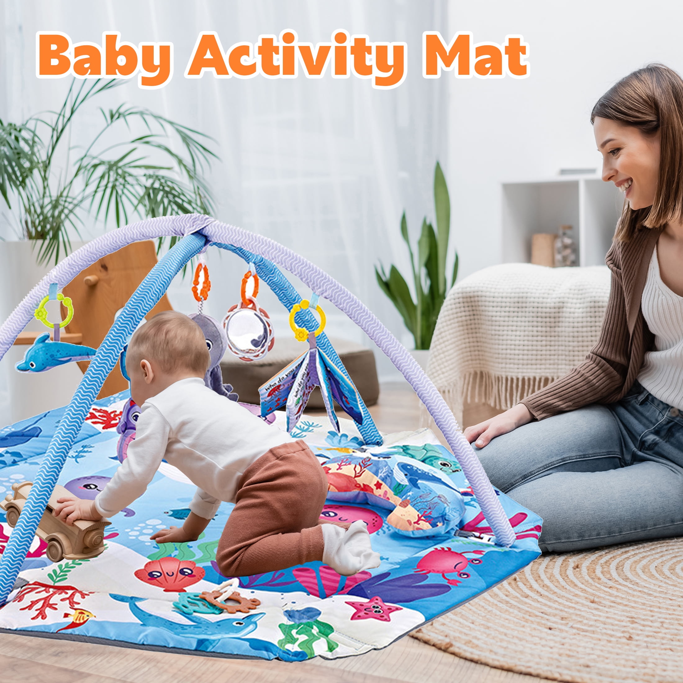 KOPPOP 4-in-1 Baby Play Gym & Activity Mat with Ball Pit, Safe for Tummy Time & Play Blue