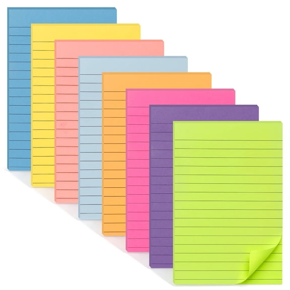 sixwipe 8pcs Lined Sticky Notes 4x6 inches, Self-Stick Notepads with Lines, Recyclable & Easy to Write On for Office School Home, Memo Pads for Windows Doors