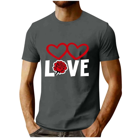 Busydd Mens Workout Shirts Fashion Short Sleeve Valentines Graphic Tees Men Casual Summer Round Neck T Shirts for Man L