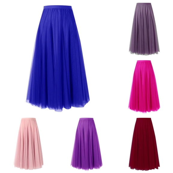 Wxolcjlv Women's Elastic Waist Tulle Midi Skirt Flowy Voluminous Silhouette for Evening Gathering Occasions Skirts
