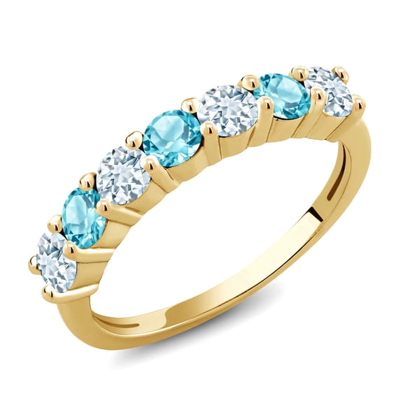 Gem Stone King 18K Yellow Gold Plated Silver Sky Blue Aquamarine Swiss Blue Topaz Anniversary Ring for Women (1.28 Cttw, Gemstone Birthstone) (Size 6)