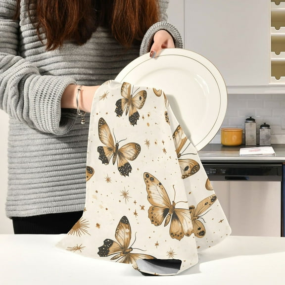 BZSMCE Kitchen Towels Creative Simple Butterfly Pattern Pattern Durable Kitchen Towel