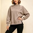thumbnail image 4 of VBVC Women's Mock Neck Cropped Sweatshirt , Ladies' Side Slit Long Sleeve Pullover , Casual Fall Winter Tops For Women, S-3XL, 4 of 8