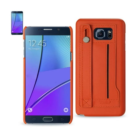 Reiko Samsung Galaxy Note 5 Genuine Leather Hand Strap Case in Tangerine
