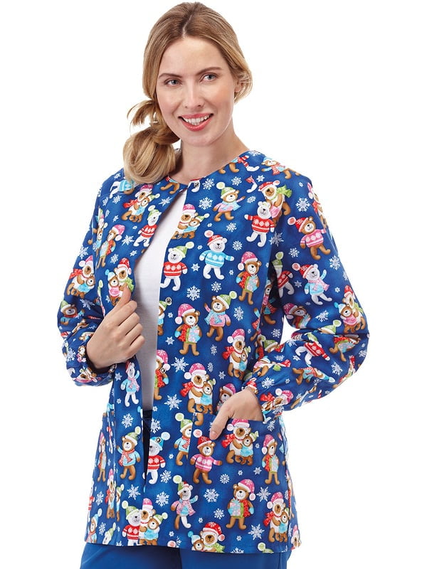 Download Bio - Bio Women's Raglan Sleeve Snap Front Holiday Bear Print Scrub Jacket - Walmart.com ...