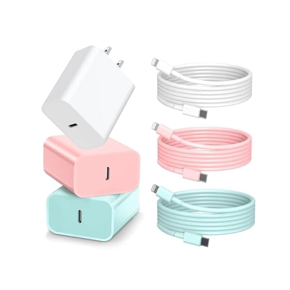 LinQingQ Phone Charger Fast Charging, 3 Pack 20W Type C Wall Charger Block, Fast Charging 20W Power Adapter Cube Compatible with Phone 14/Pro/Pro Max/Plus/13/12/11, XS/XR/X, Pad, Samsumg (White Pink B