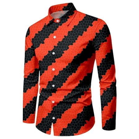 

WANYNG Male Party Orange Printed Shirt Long Sleeve Turn Down Collar Shirt Long Sleeve Scrub