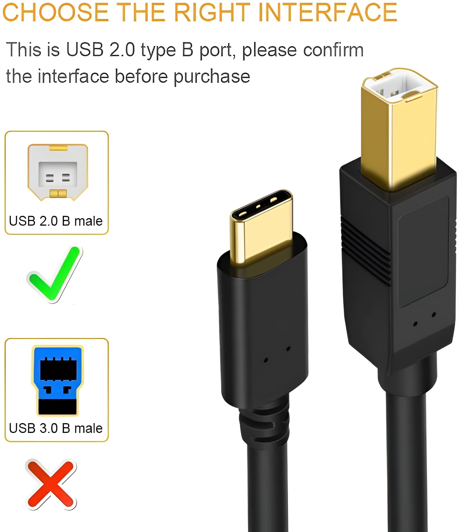 CableCreation USB Printer Cable 6.6ft, USB 2.0 A to B Digital Piano Cord for Yamaha, HP, Cannon, Brother, Dell, Xerox, Samsung