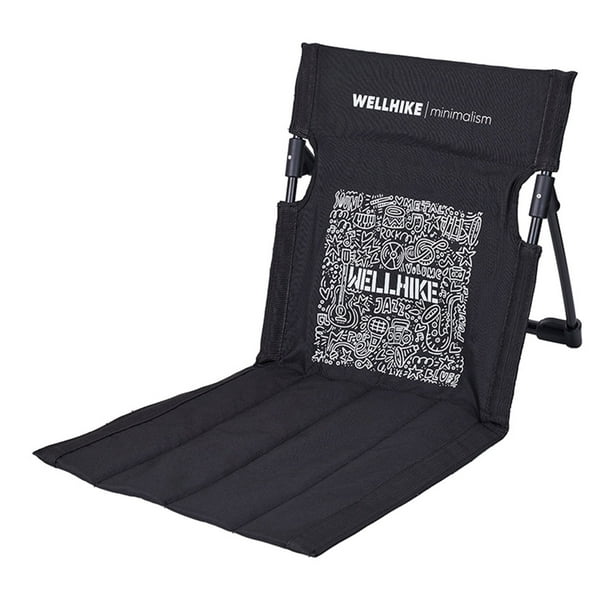 Silla plegable para acampar, asiento con respaldo, muebles para interiores y exteriores (negro)