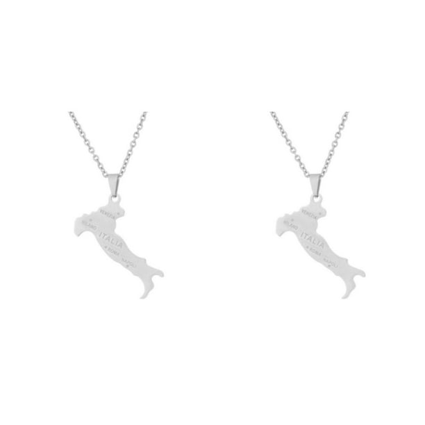 Collar con colgante de mapa italiano tradicional Sonducket de acero inoxidable para mujeres y hombres 2piezas Plata