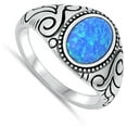 thumbnail image 4 of CHOOSE YOUR COLOR Bali Chunk Oval Blue Simulated Opal Ring .925 Sterling Silver Band CZ Female Size 9, 4 of 4