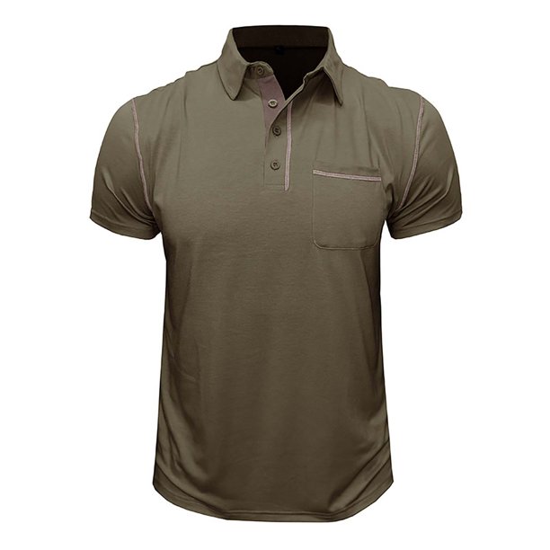 Summer European And American Men's Short Sleeved Men's Lapel T-shirt Color Blocking Top 2XL