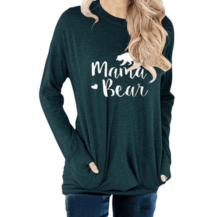 Isaac Liev - Women Mama Bear Shirt Mama Bear Sweatshirt for Women Long Sleeves Loose Fit Casual Pullover Pocket