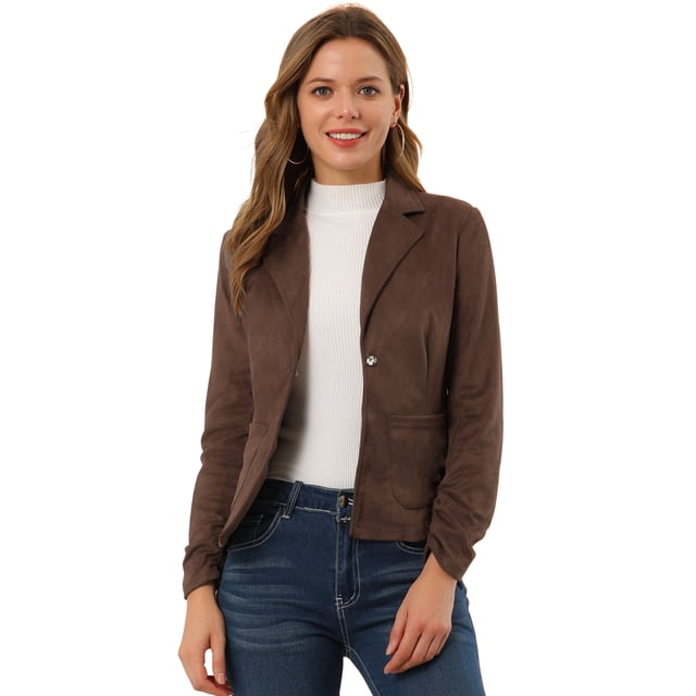 Chaqueta de gamuza sintética Allegra K con cordón delantero abierto informal de manga larga para mujer marrón S