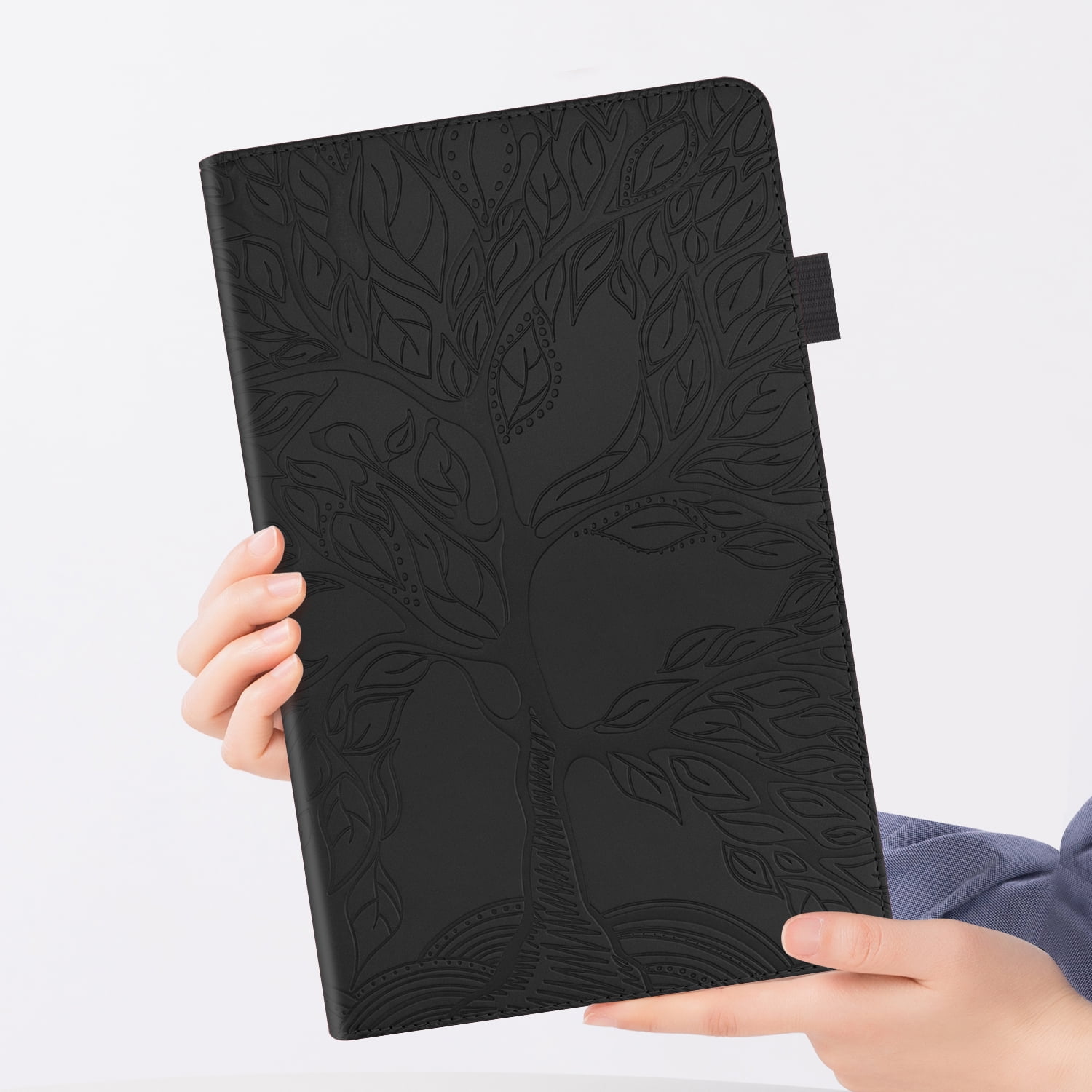 Allytechgroup Elegant iPad Air 11 Inch Case Cover 2024, Lift Tree Pattern Embossed and Shockproof Tablet Case with Pencil Holder Multi Angle Viewing Stand Flip Cover for Apple iPad Air 11,Black