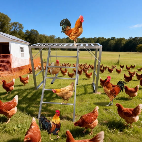 Home Outdoor Chicken Perch with Swing Set, Roosting Bars for Chickens in Coop for Pet Chickens' Health & Happiness, Metal Chicken Run Toys Accessories for Backyard Farms