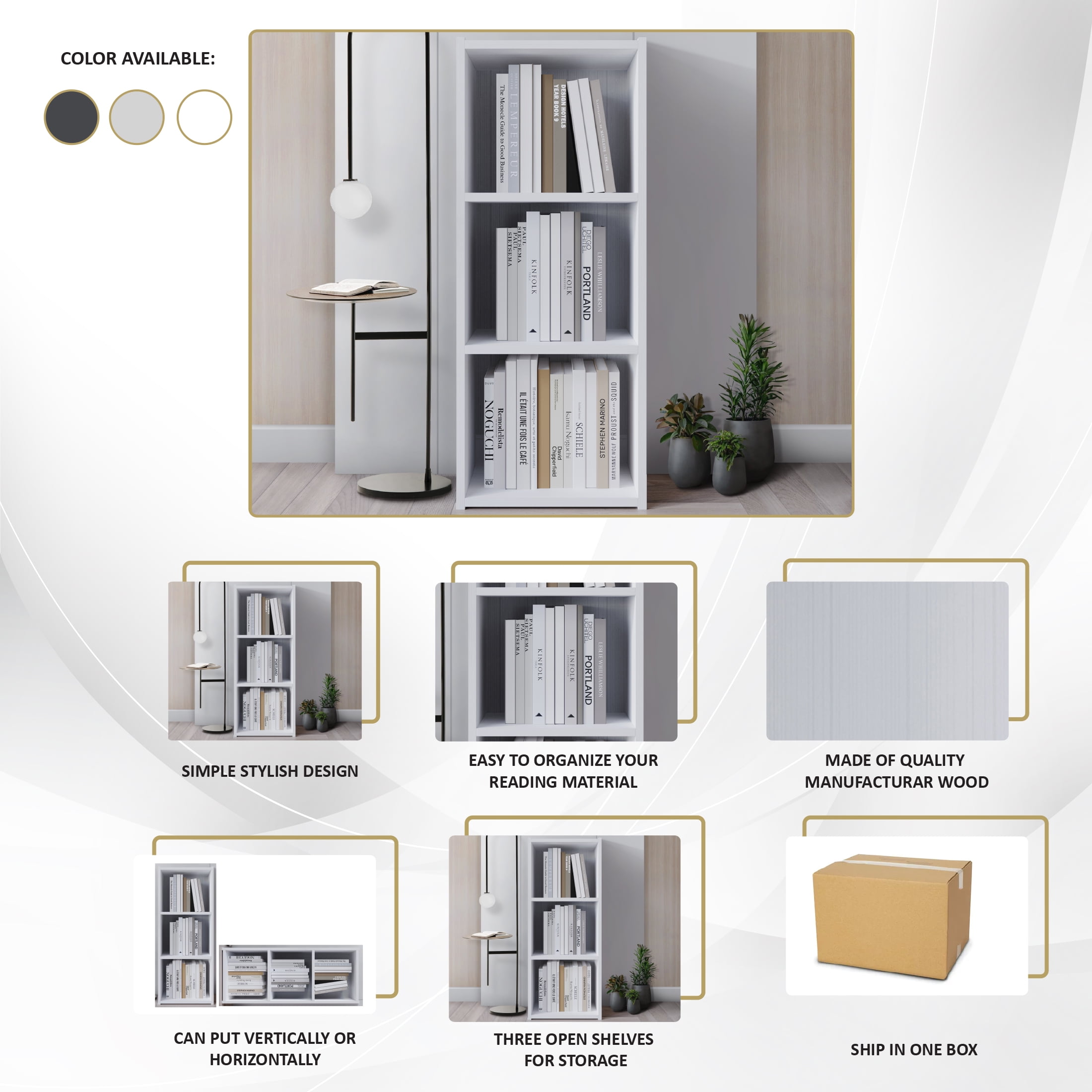 Castle Place Classic 3-Cube Open Shelf Wood Bookcase, White
