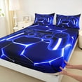 thumbnail image 4 of Feelyou Futuristic Gamepad Boys Bed Sheets, Neon Navy Honeycomb King Sheets, Geometric Abstract Sheet Set, Lightweight Room Decor, 4pcs, 4 of 7